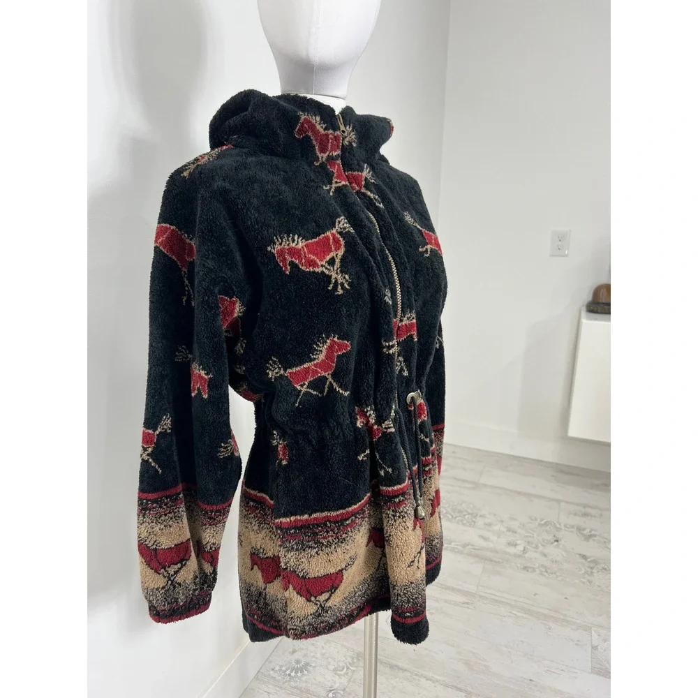 Novelty Print Fleece‎ Zip Up Women's Cinched Waist Jacket